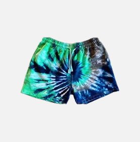 Tie-Dye Shorts – Green & Navy Spiral